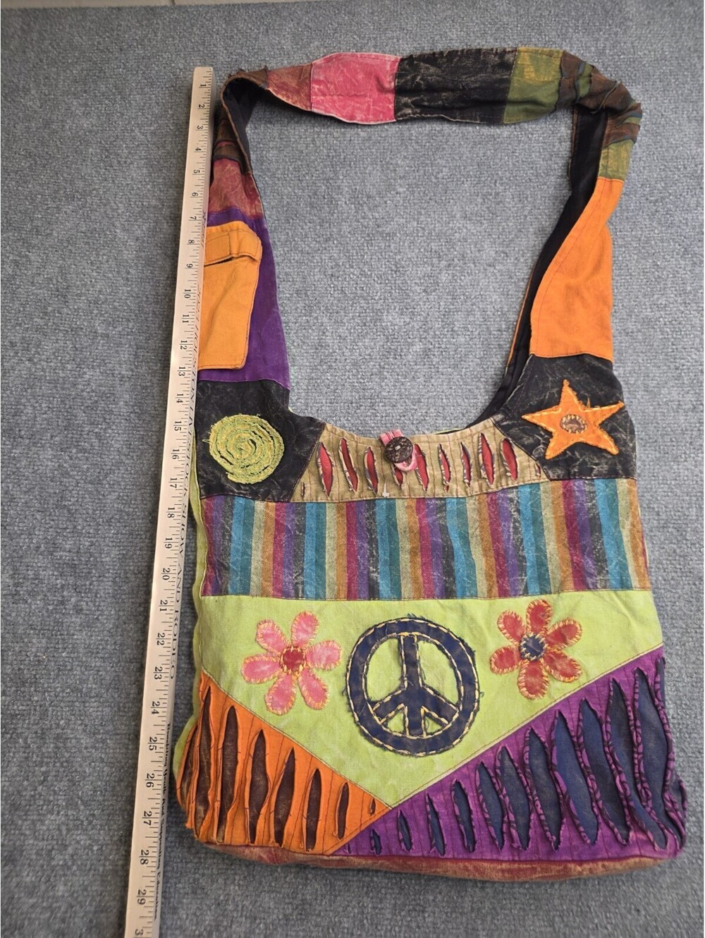 NWOT Boho Hippie Crossbody Hobo Bag Patchwork Peace Sign Slouchy Festival Sling - Picture 2 of 9